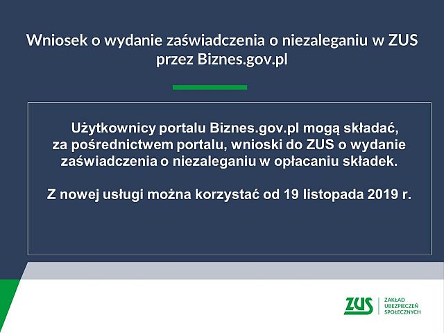 Wniosek o wydanie zaświadczenia o niezaleganiu w ZUS przez Biznes.gov.pl