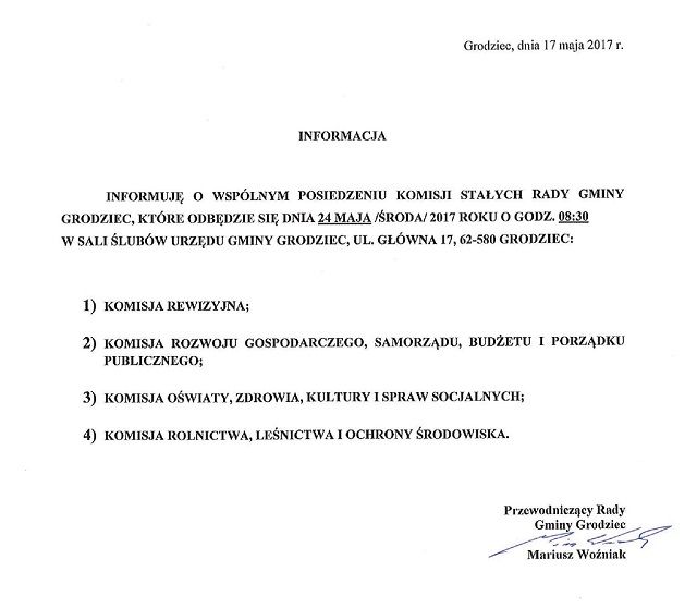 Informacja o wspolnym posiedzeniu Komisji Stalych maly