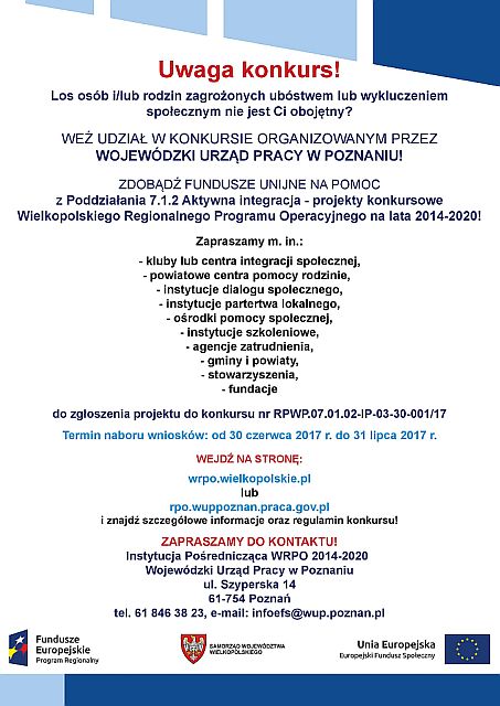 Plakat promujacy konkurs 7.1.2 WRPO 2014(2017) maly