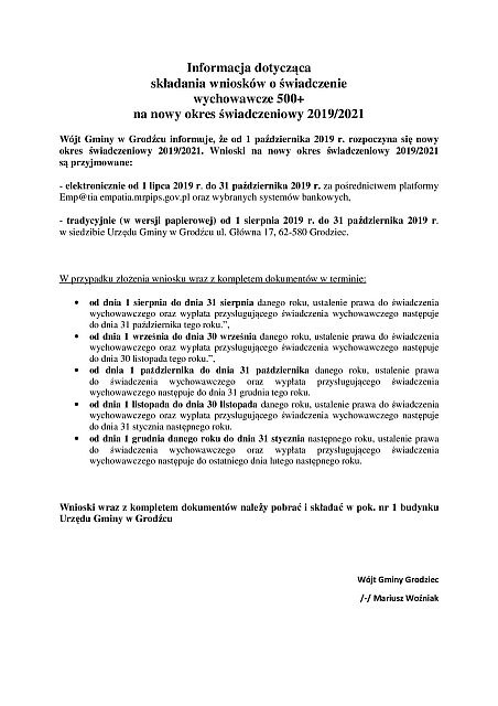 informacja dotyczaca 500 + male