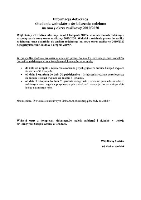 informacja dotyczaca swiadczen rodzinnych male