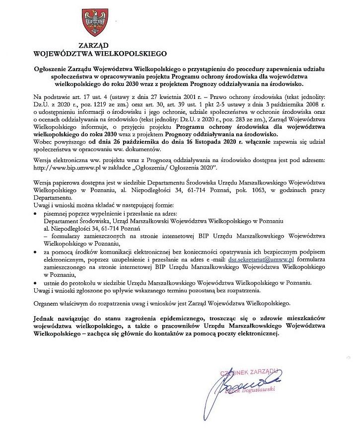 Ogłoszenie Zarządu Województwa - zdjęcie
