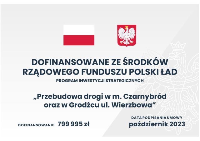 Tablica droga PŁ Przebudowa drogi w m. Biskupice, Czarnybród, Lądek, Nowa Ciświca, Wielołęka