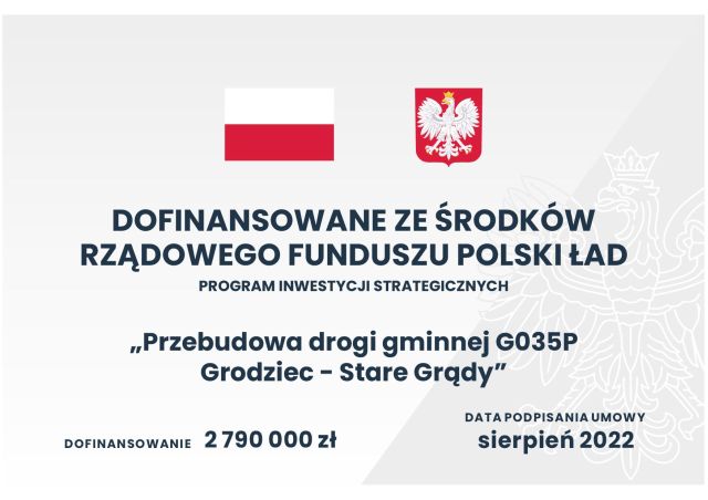 Tablica droga PŁ Przebudowa drogi gminnej G035P Grodziec - Stare Grądy_I