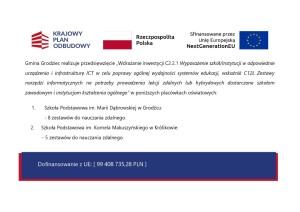 Wdrażanie inwestycji C2.2.1 Wyposażenie szkół/instytucji w odpowiednie urządzenia i infrastrukturę ICT - plakat