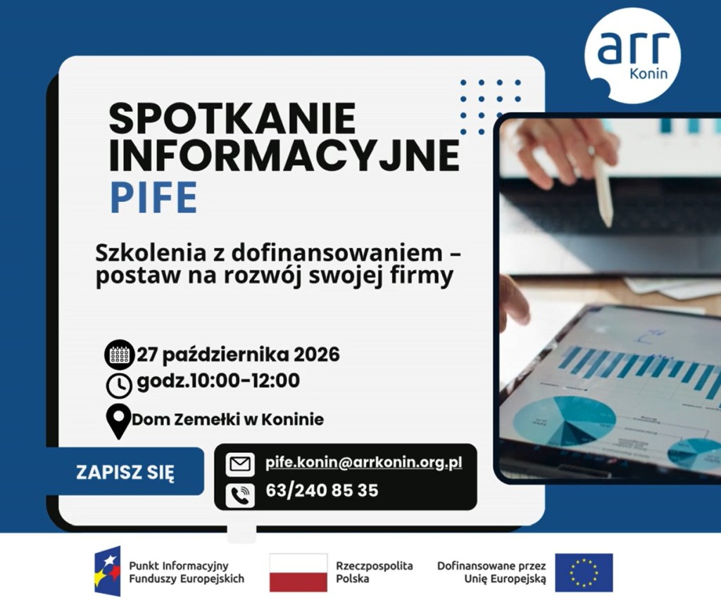 Bezpłatne spotkanie informacyjne „Szkolenia z dofinansowaniem – postaw na rozwój swojej firmy” - plakat